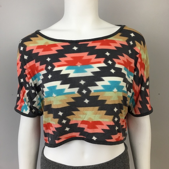 Pink Rose Crop Top Aztec Oversize T-Shirt Short Sleeve - Picture 1 of 7